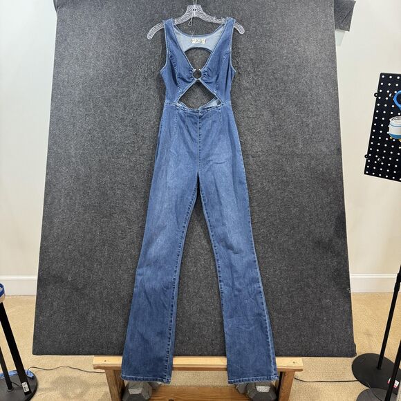 We The Free Pants - We The Free Ultraviolet Jumpsuit Women's XS Blue Denim Cutout Ring Front Flare